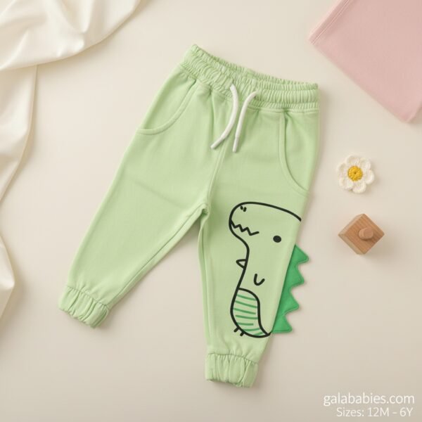 Baby Dino Winter Joggers – Mint Green Adventure Edition