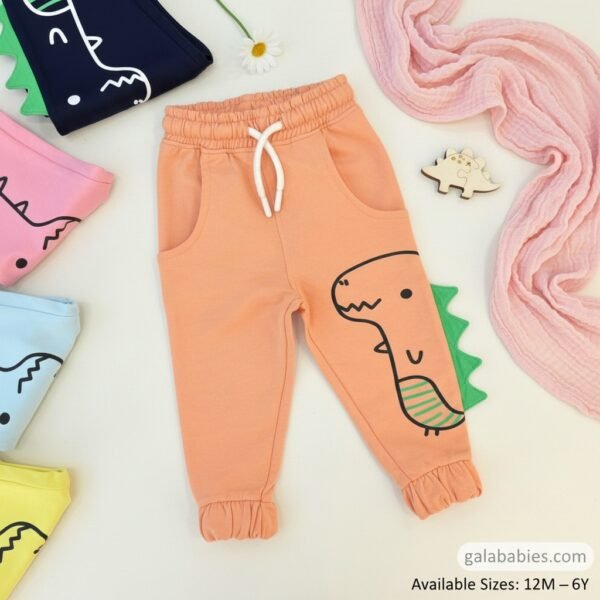 Baby Dino Winter Joggers – Peach Orange Edition